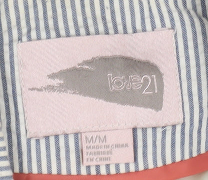 Love21 Women's Blue Striped Single-Breasted Blazer Size M