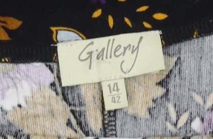 Gallery Women Black Floral Shift Dress Size 14 3/4 Sleeve Boho Style
