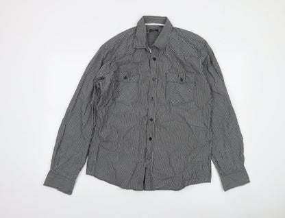 Genthouse Men's Black Check Long Sleeve Button-Up Shirt L Cotton Casual