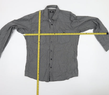 Genthouse Men's Black Check Long Sleeve Button-Up Shirt L Cotton Casual