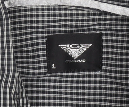 Genthouse Men's Black Check Long Sleeve Button-Up Shirt L Cotton Casual