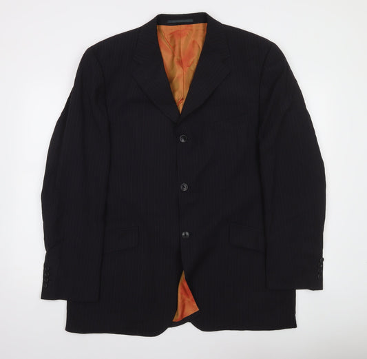 Remus Uomo Men’s Black Pinstripe Blazer Jacket 44 Regular Wool Blend