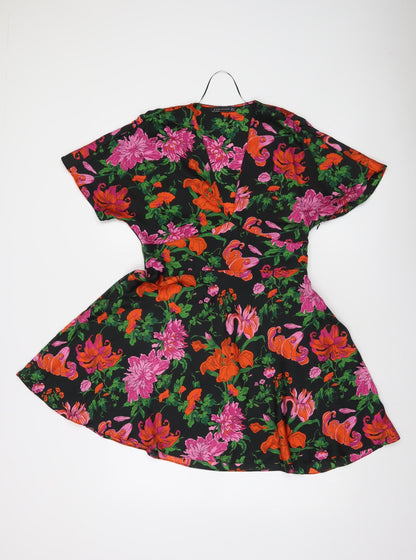 Zara Woman Women's Multicoloured Floral Short Wrap Dress Size 8
