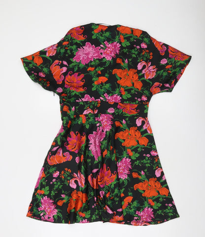 Zara Woman Women's Multicoloured Floral Short Wrap Dress Size 8