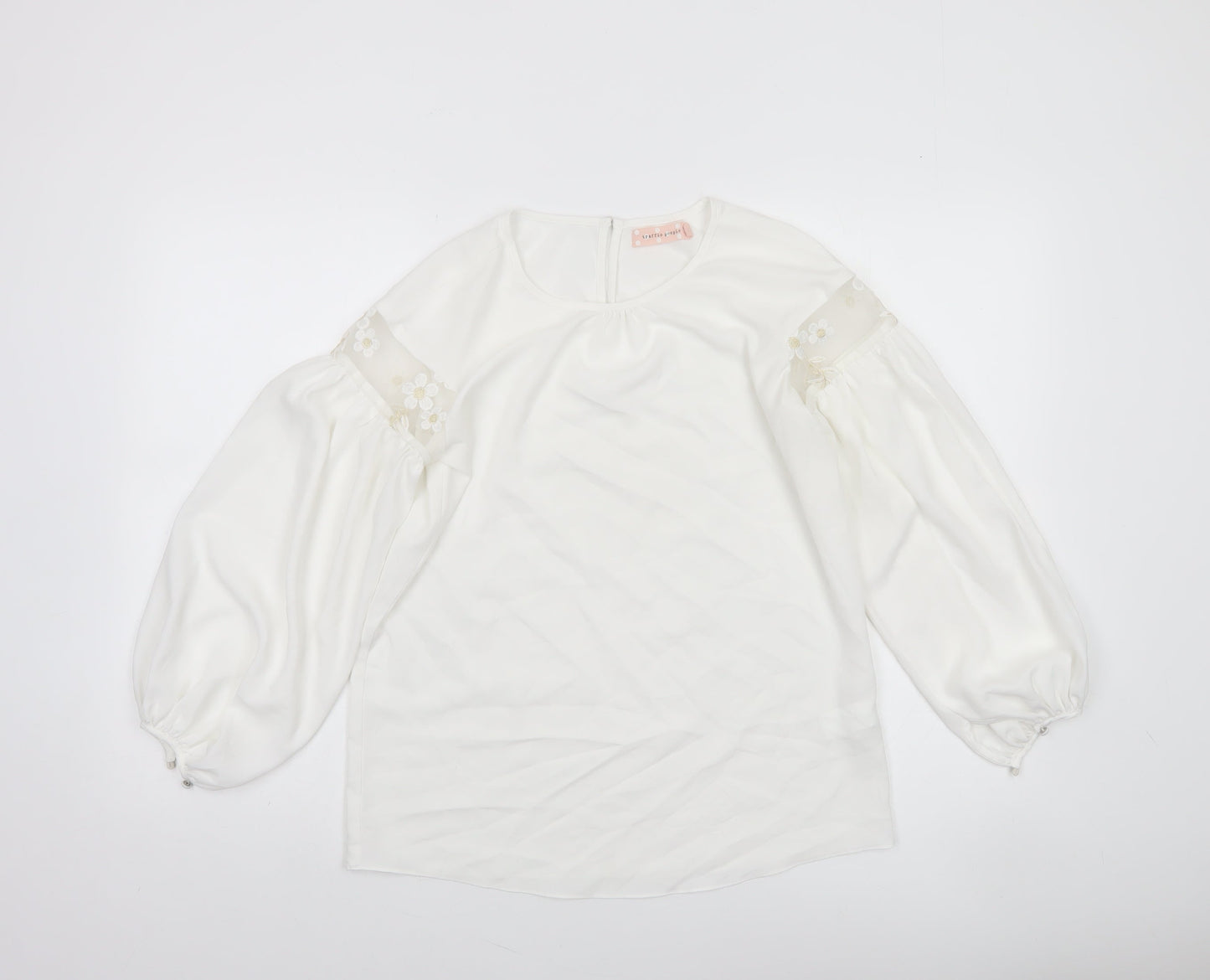 Traffic People Women’s Ivory Balloon Sleeve Embroidered Blouse XS