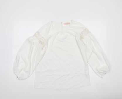 Traffic People Women’s Ivory Balloon Sleeve Embroidered Blouse XS