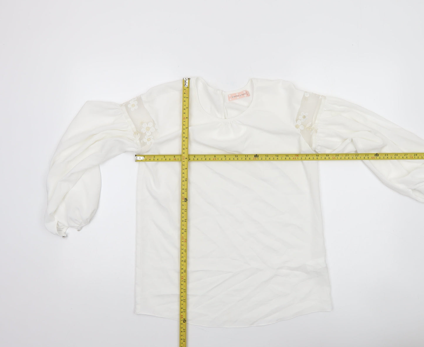 Traffic People Women’s Ivory Balloon Sleeve Embroidered Blouse XS