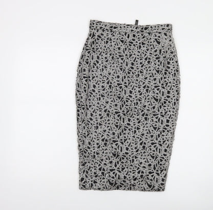 River Island Women Silver Lace Pencil Skirt Size 8 High Waist Party