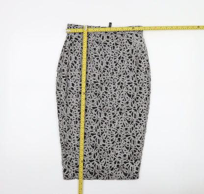 River Island Women Silver Lace Pencil Skirt Size 8 High Waist Party