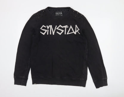 SinStar Mens Black Studded Logo Crew Neck Sweatshirt Size L