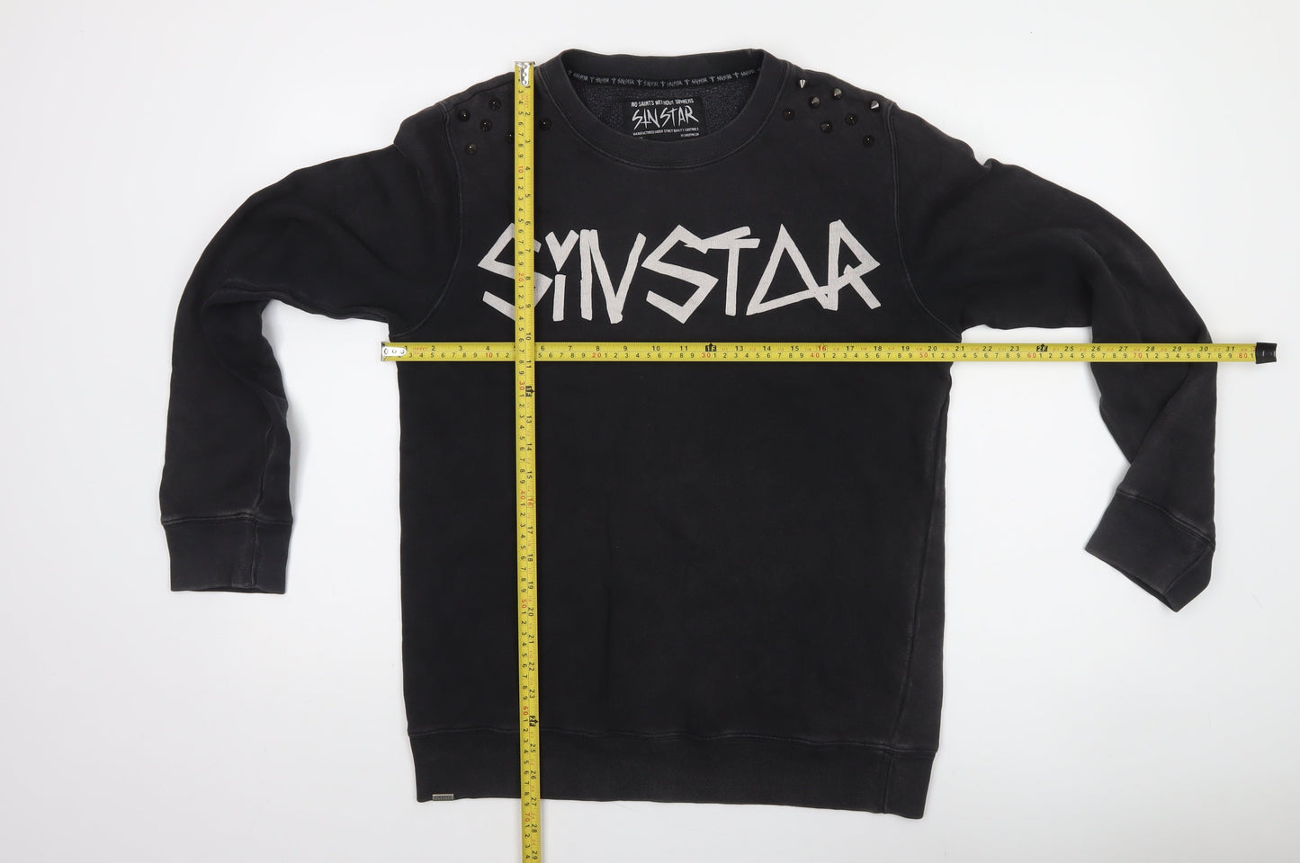 SinStar Mens Black Studded Logo Crew Neck Sweatshirt Size L