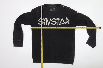 SinStar Mens Black Studded Logo Crew Neck Sweatshirt Size L