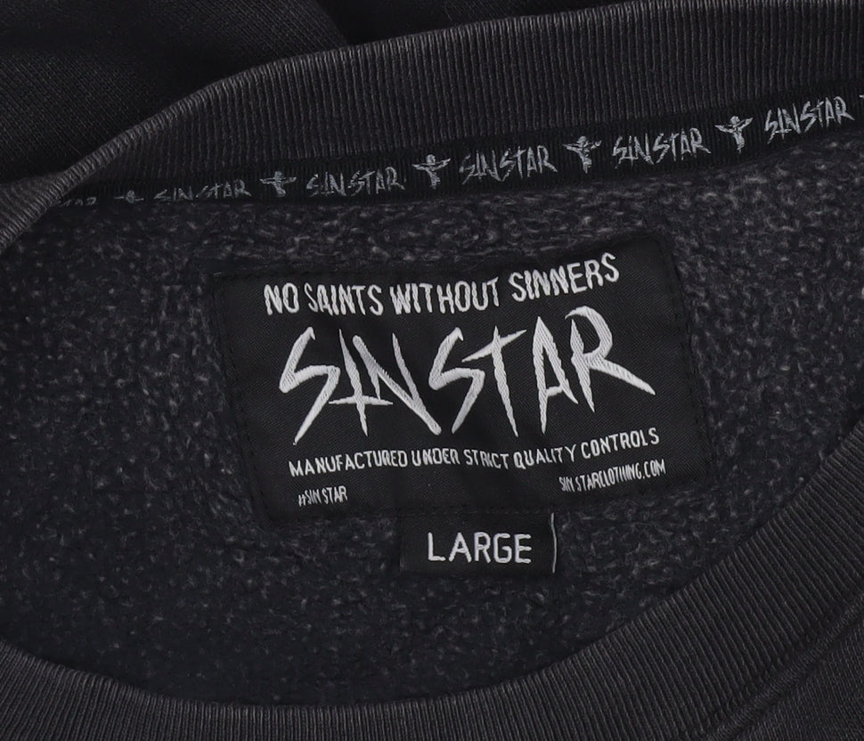 SinStar Mens Black Studded Logo Crew Neck Sweatshirt Size L