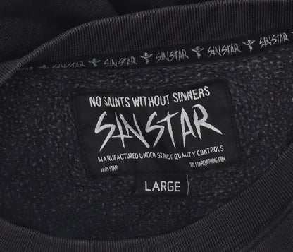 SinStar Mens Black Studded Logo Crew Neck Sweatshirt Size L