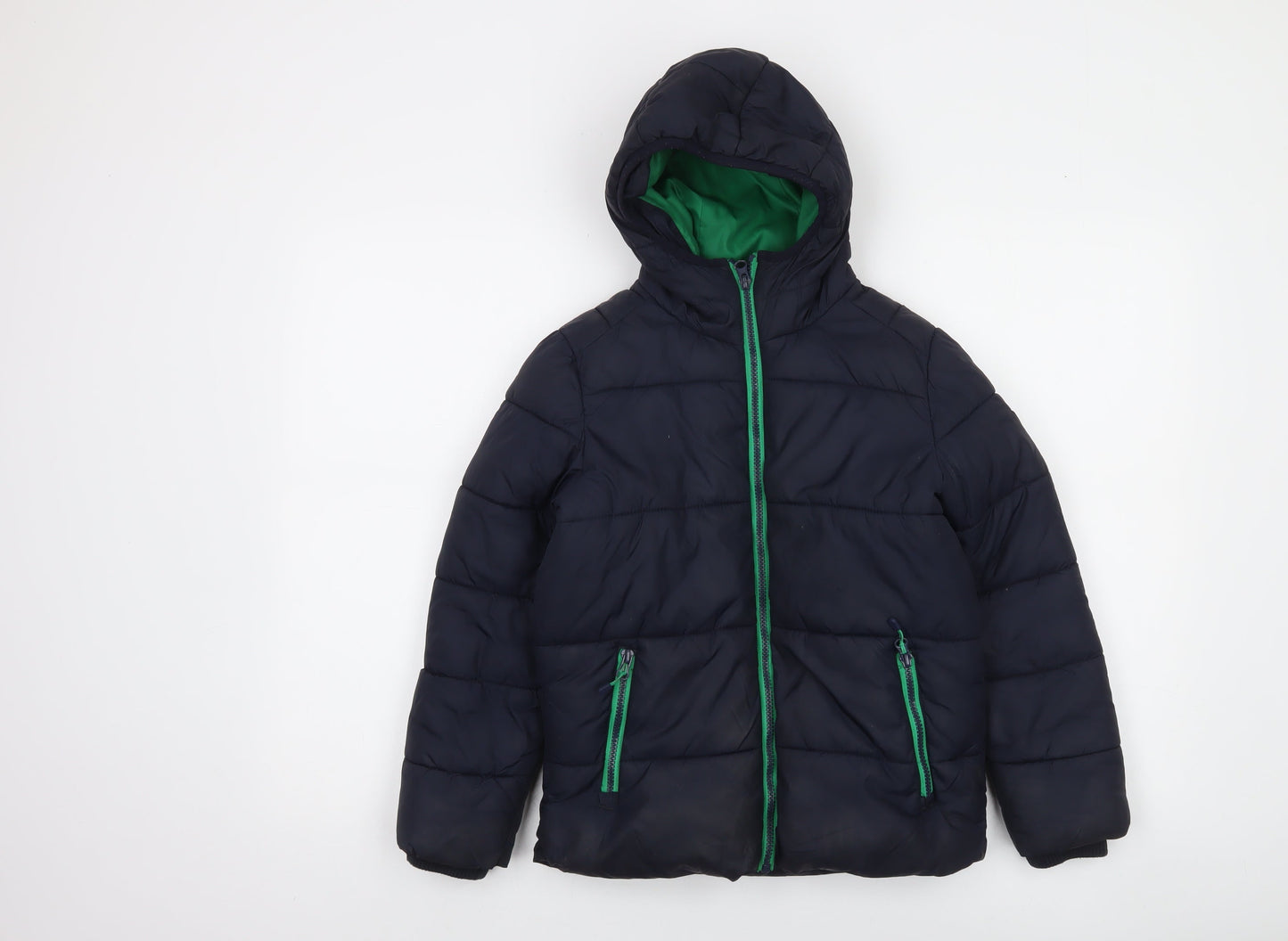 Next Boys Blue Hooded Puffer Jacket 8 Years Nylon Zip Lined Winter Coat
