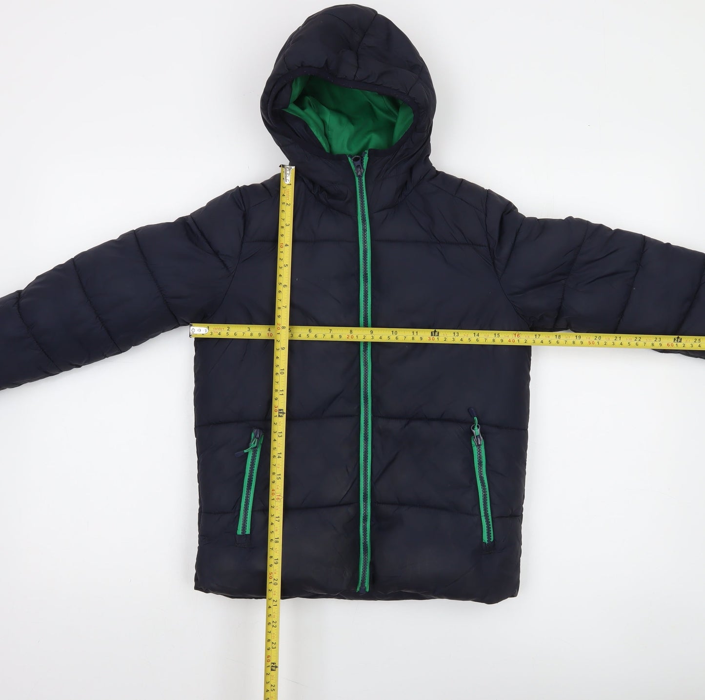 Next Boys Blue Hooded Puffer Jacket 8 Years Nylon Zip Lined Winter Coat