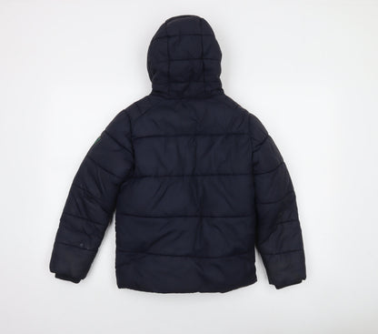Next Boys Blue Hooded Puffer Jacket 8 Years Nylon Zip Lined Winter Coat