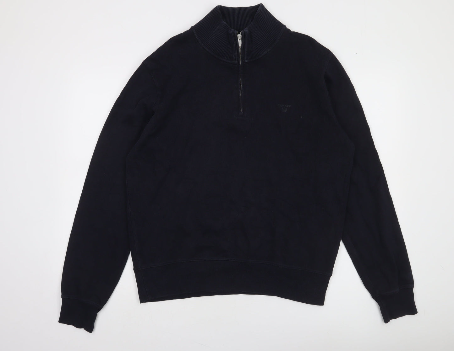 GANT Men’s Blue Cotton Half Zip High Neck Jumper Size L
