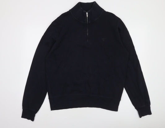 GANT Men’s Blue Cotton Half Zip High Neck Jumper Size L