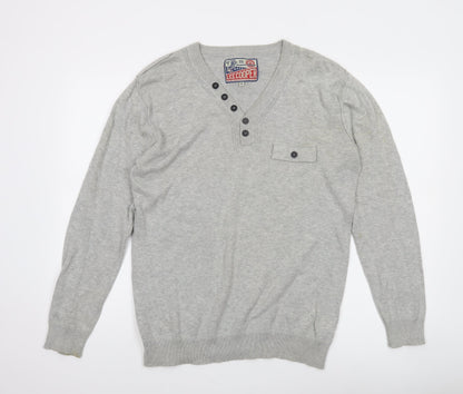 Lee Cooper Men's Grey Cotton Henley Jumper Size M