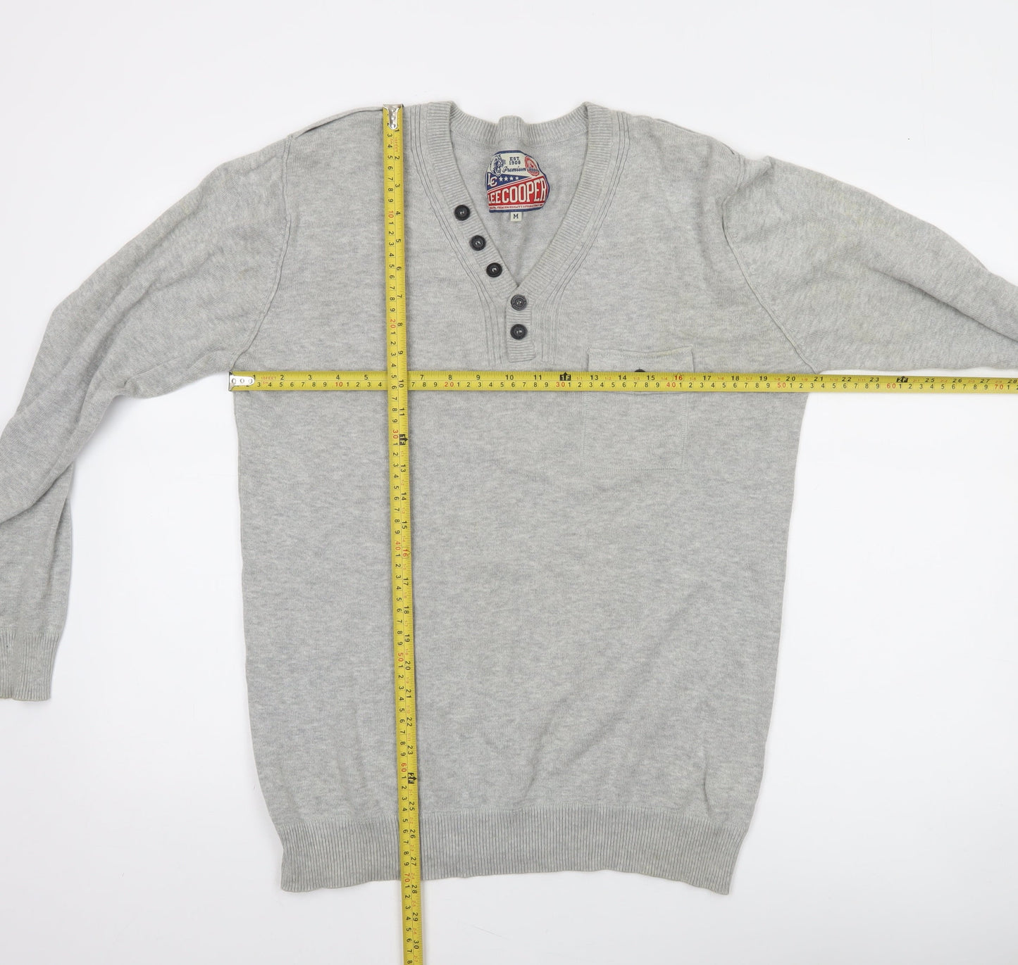 Lee Cooper Men's Grey Cotton Henley Jumper Size M