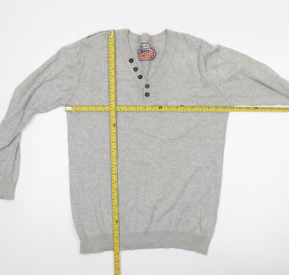 Lee Cooper Men's Grey Cotton Henley Jumper Size M