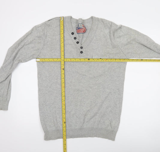 Lee Cooper Men's Grey Cotton Henley Jumper Size M