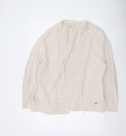 Hollister Womens Beige Cable Knit Cardigan M Relaxed Fit