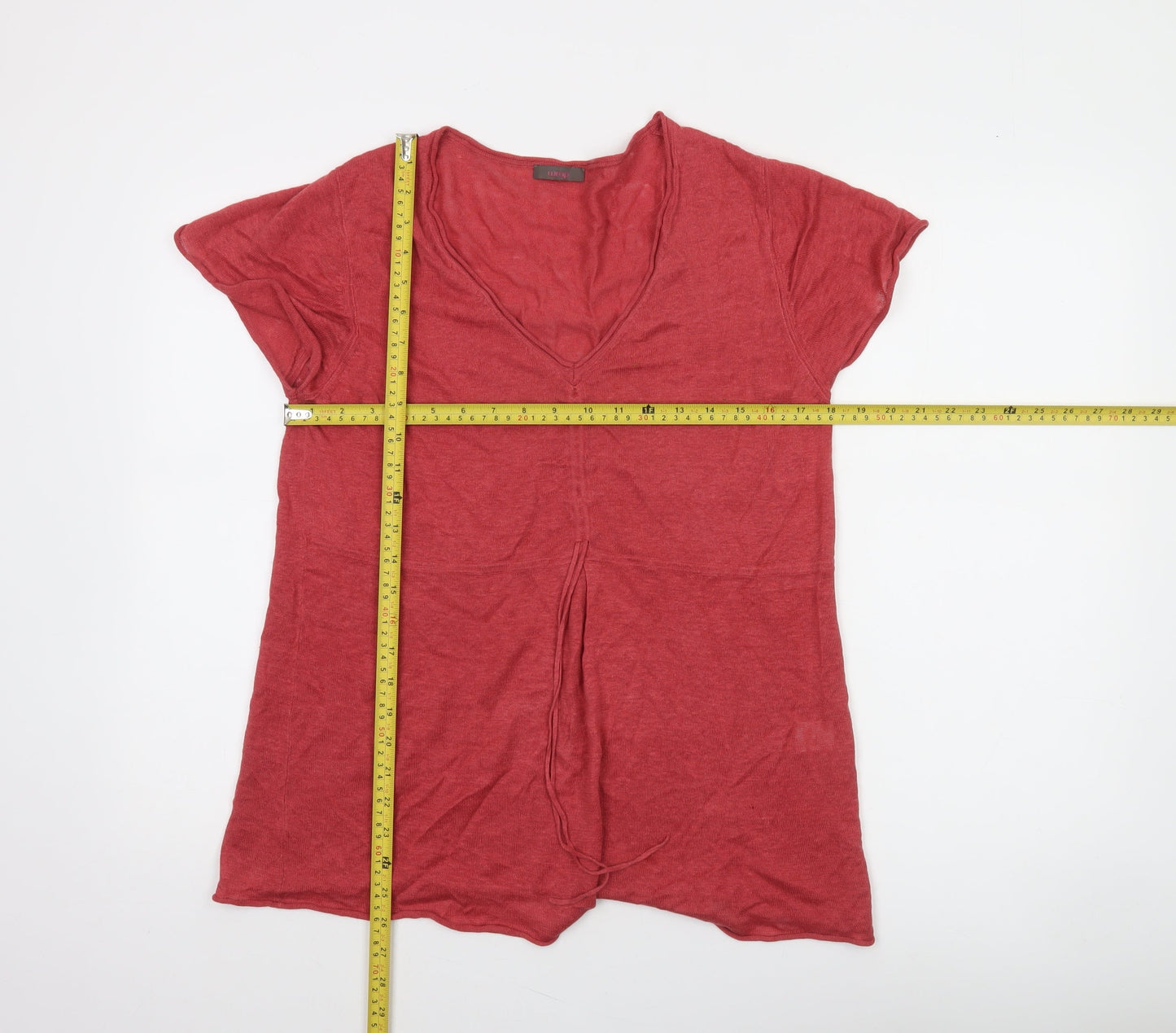 Wrap Womens Red Linen V-Neck Tunic Jumper Size 14