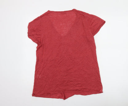 Wrap Womens Red Linen V-Neck Tunic Jumper Size 14