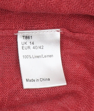 Wrap Womens Red Linen V-Neck Tunic Jumper Size 14