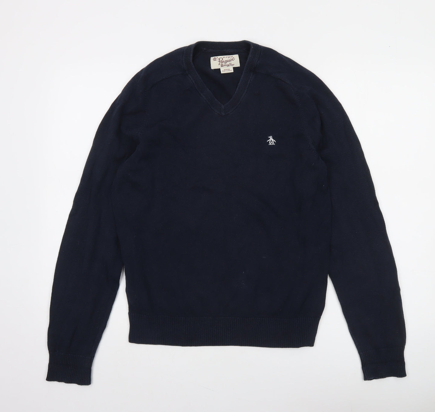 Original Penguin Men’s Blue V-Neck Cotton Jumper Size M