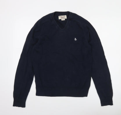Original Penguin Men’s Blue V-Neck Cotton Jumper Size M