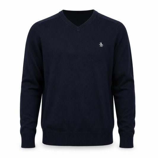 Original Penguin Men’s Blue V-Neck Cotton Jumper Size M