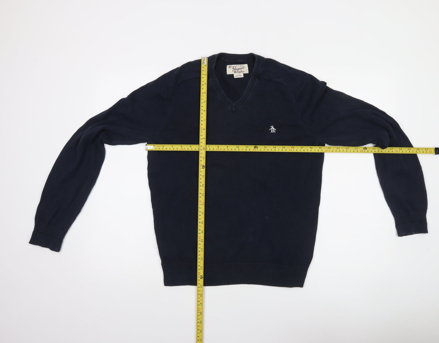 Original Penguin Men’s Blue V-Neck Cotton Jumper Size M