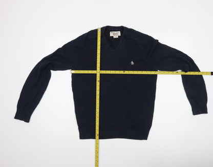 Original Penguin Men’s Blue V-Neck Cotton Jumper Size M