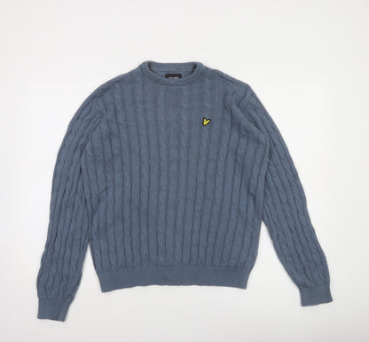 Lyle & Scott Junior Boys Blue Cable-Knit Cotton Crew Neck Jumper 14/15 Years