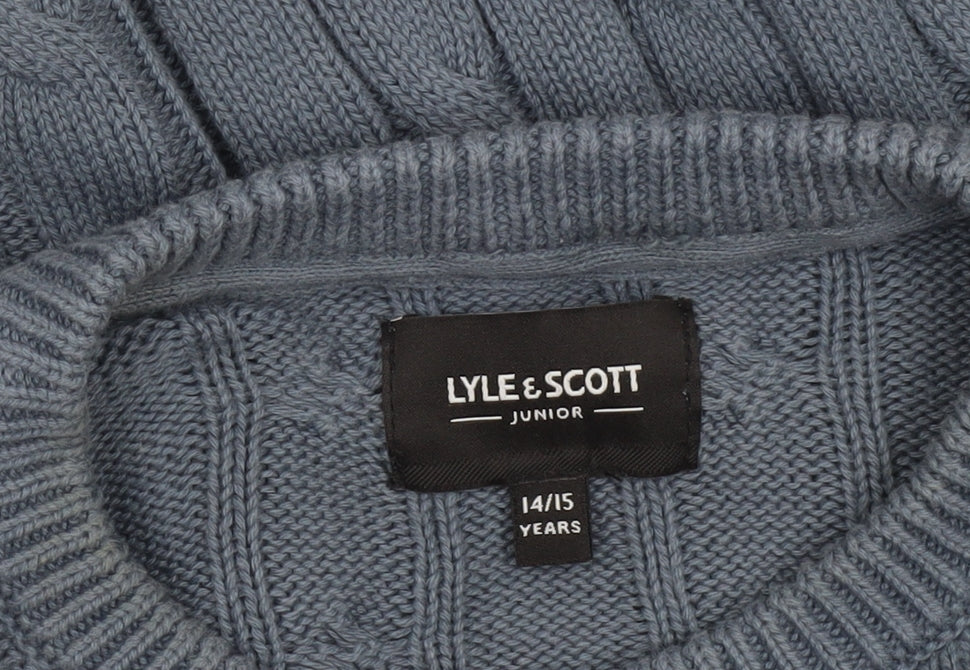 Lyle & Scott Junior Boys Blue Cable-Knit Cotton Crew Neck Jumper 14/15 Years