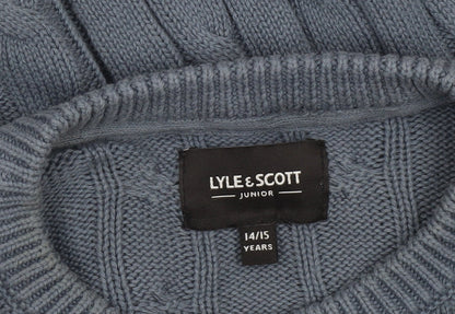 Lyle & Scott Junior Boys Blue Cable-Knit Cotton Crew Neck Jumper 14/15 Years