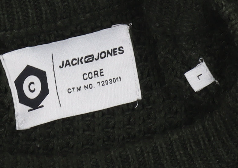 Jack & Jones Men’s Green Chunky Knit Crew Neck Cotton Pullover Jumper L