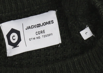 Jack & Jones Men’s Green Chunky Knit Crew Neck Cotton Pullover Jumper L