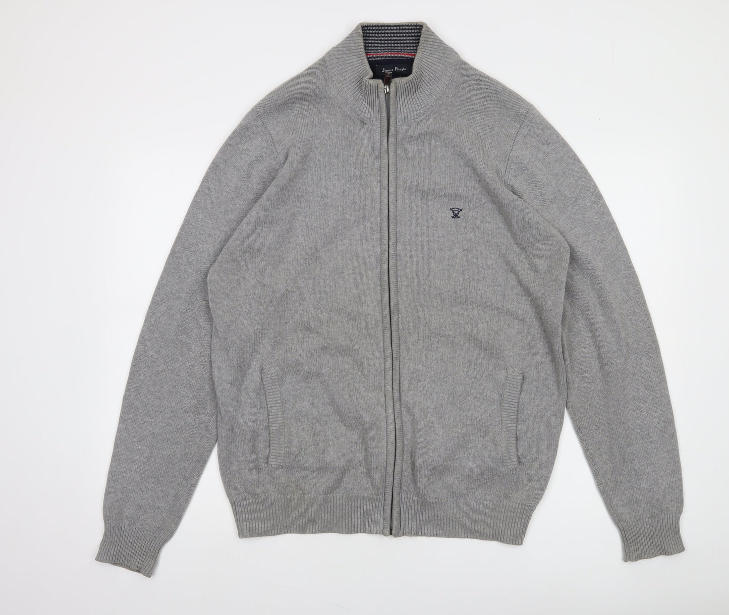 James Pringle Men’s Grey Cotton Full Zip Jumper M Regular Fit