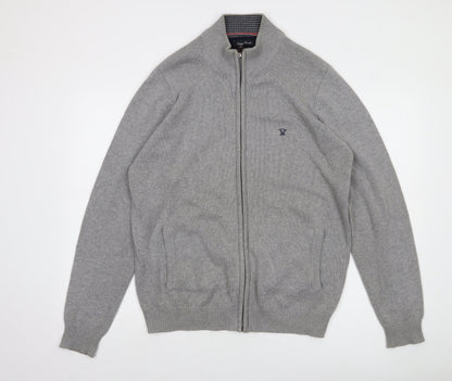 James Pringle Men’s Grey Cotton Full Zip Jumper M Regular Fit