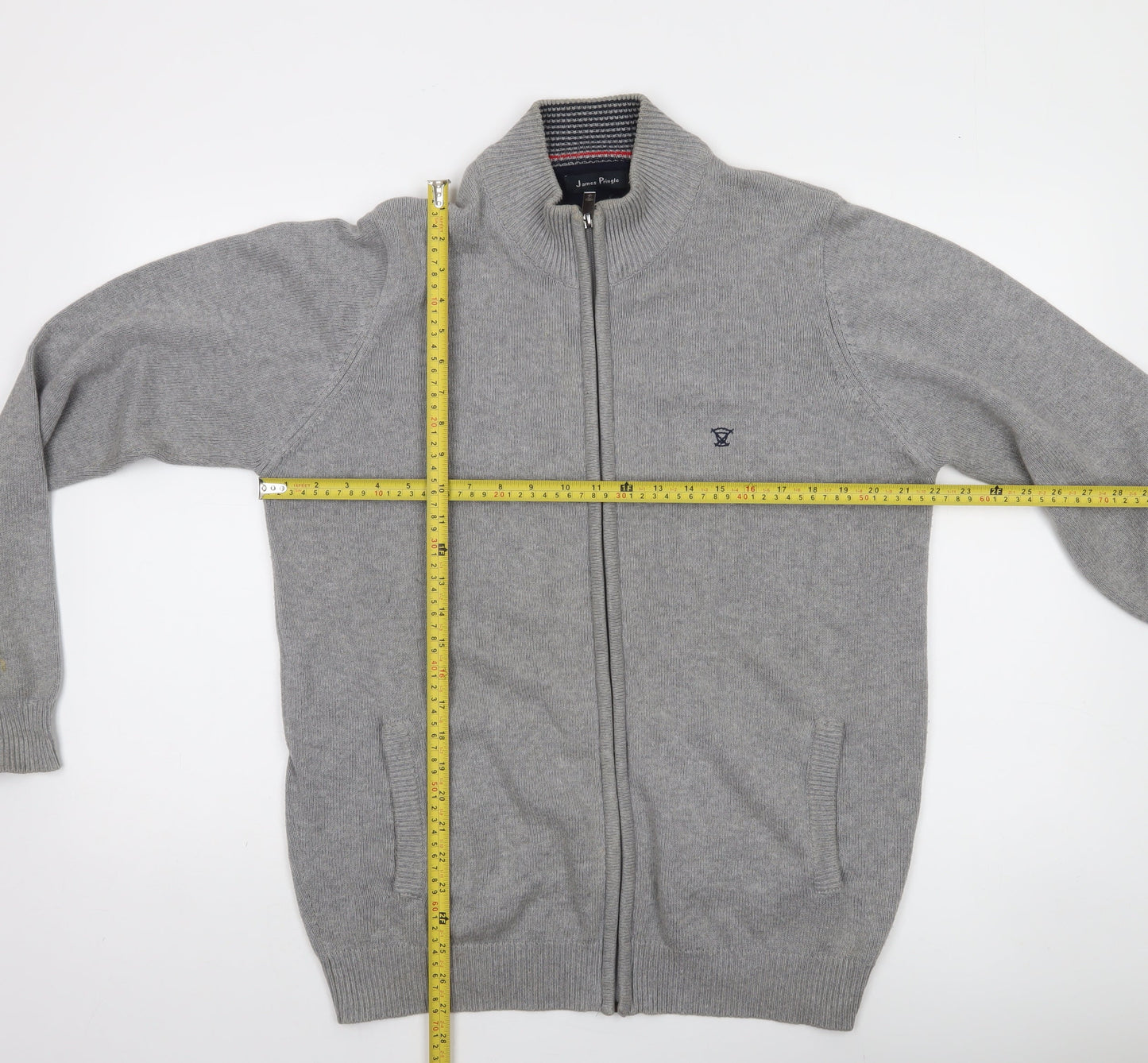 James Pringle Men’s Grey Cotton Full Zip Jumper M Regular Fit