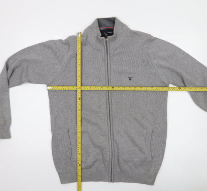 James Pringle Men’s Grey Cotton Full Zip Jumper M Regular Fit