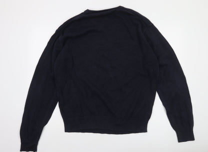 GANT Men's Blue Cotton V-Neck Jumper XL Classic Knit Pullover