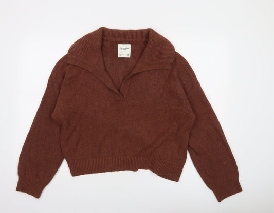 Abercrombie & Fitch Women Brown Collared Long Sleeve Pullover Jumper M