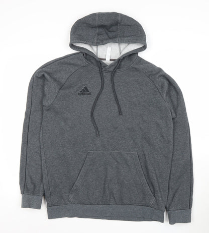 Adidas Men Grey Pullover Hoodie Medium Regular Fit Logo Cotton Blend