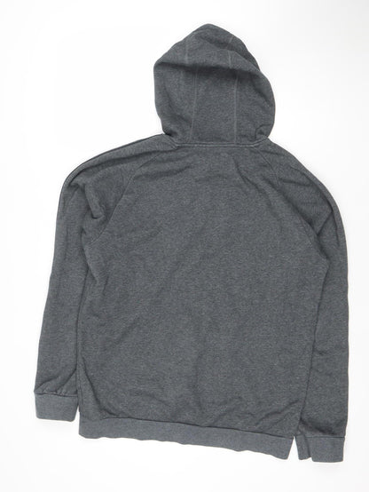 Adidas Men Grey Pullover Hoodie Medium Regular Fit Logo Cotton Blend