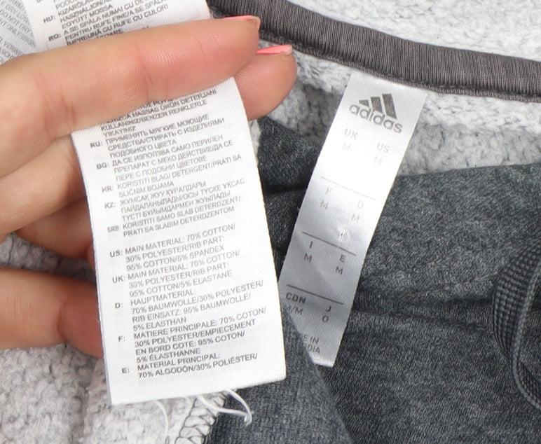 Adidas Men Grey Pullover Hoodie Medium Regular Fit Logo Cotton Blend